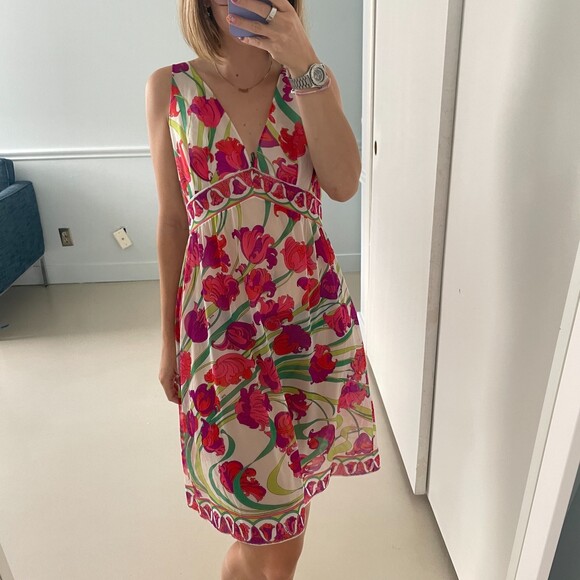 Emilio Pucci V Neckline Sleeveless Floral Dress Red Medium - Picture 5 of 9